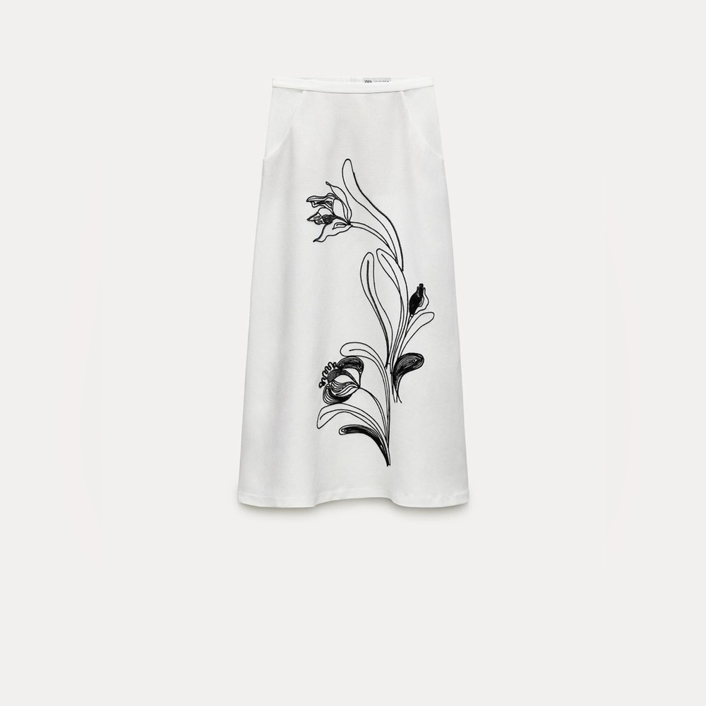 Zara ZW Collection Skirt With Contrast Linen Embroidery - Picture 3 of 13